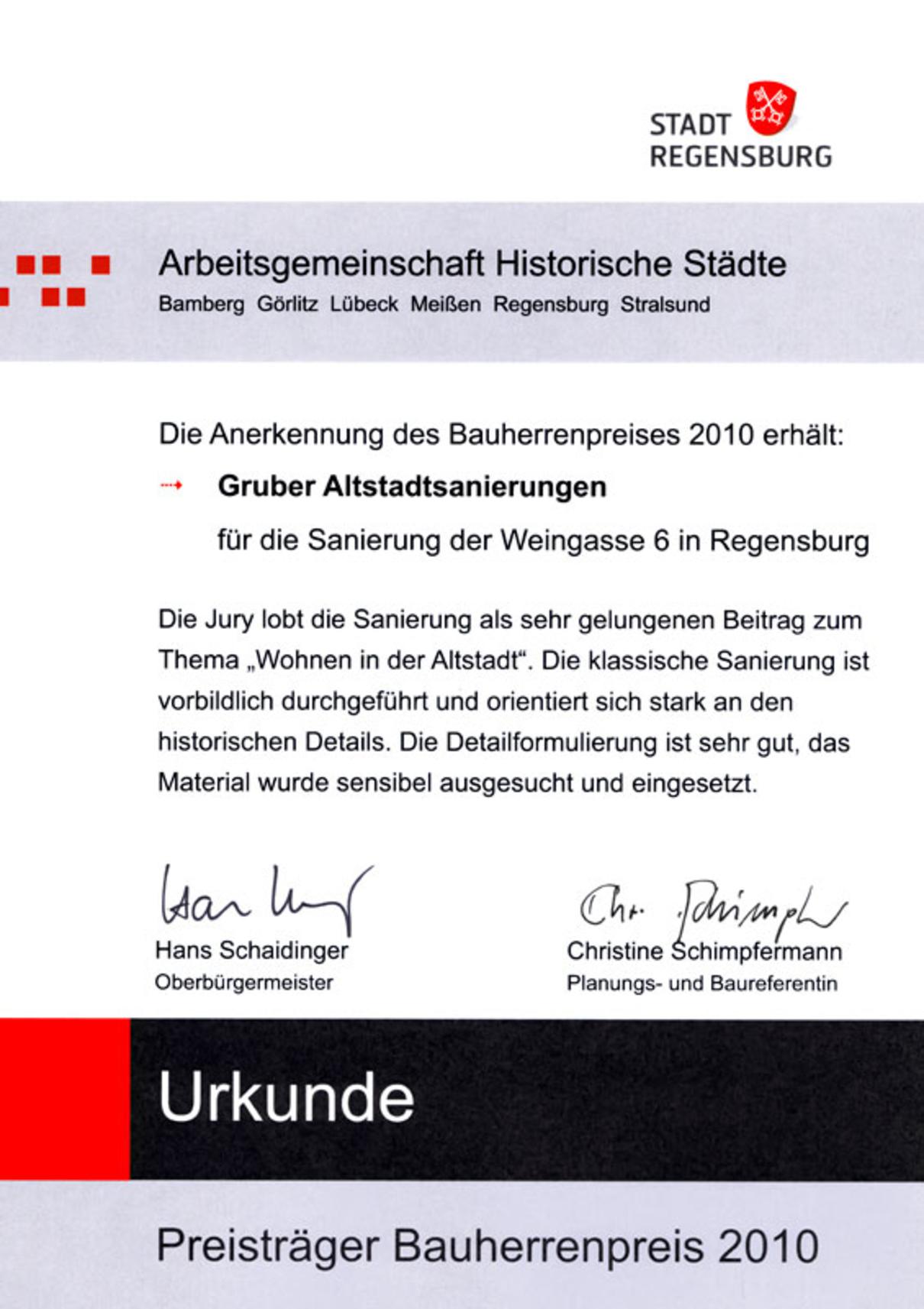 Bauherrenpreis 2010 Gruber Altstadtsanierungen